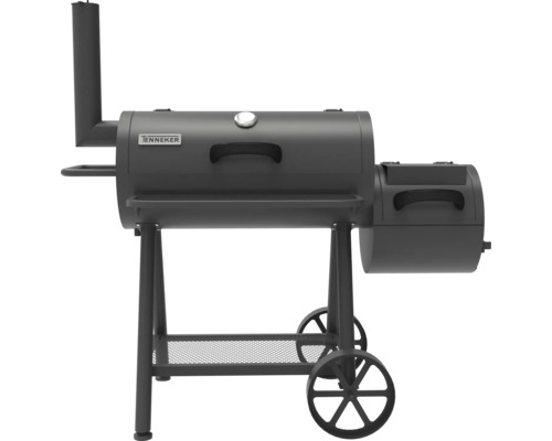 Tenneker Logo auf einem Holzkohlegrill mit Räucherofen
