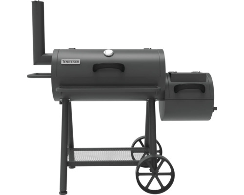 Tenneker Logo auf einem Holzkohlegrill mit Räucherfunktion