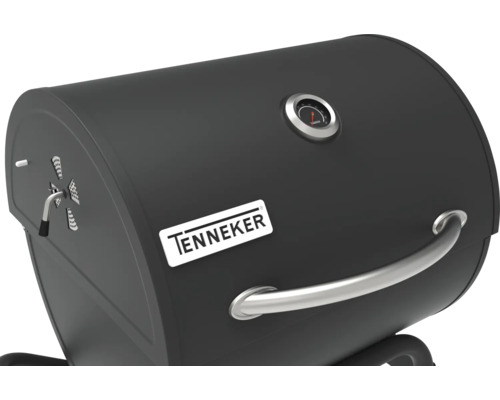 Schwarzer Holzkohlegrill mit Thermometer und Lüftungsschieber