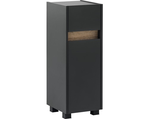 Schwarzer Badezimmer-Hochschrank mit Holzelement