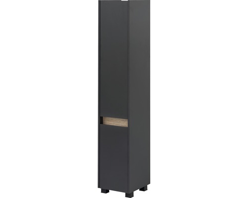 Hochschrank mit einer Tür und einem Holzdekorfach.