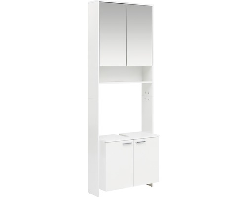 Badmöbel-Set Möbelpartner Luis 197,2x68,5x32 cm ohne Waschbecken weiß glänzend mit Spiegel