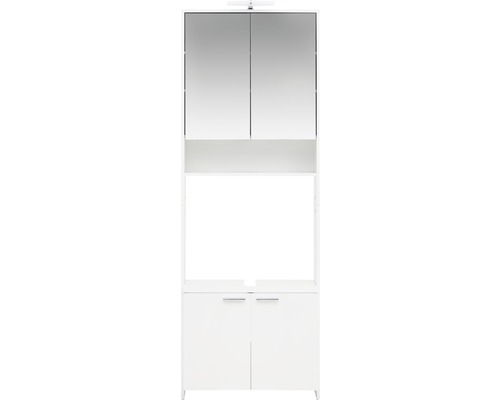 Weißer Waschbeckenunterschrank mit Spiegelschrank und zwei Türen