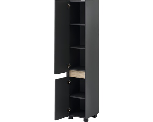 Hochschrank Möbelpartner Cosmo H300 2 Türen 164,5x30,2x33 cm anthrazit perl Offener, grauer Hochschrank mit Einlegeböden und einer Schublade