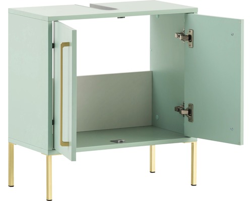 Waschbeckenunterschrank mit zwei offenen Türen und goldenen Beinen