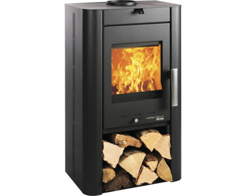 Kaminofen Haas & Sohn PRUNUS 332 Stahl schwarz 6 kW Mit Holzfach Kaminofen mit Holz und Haas Sohn Logo