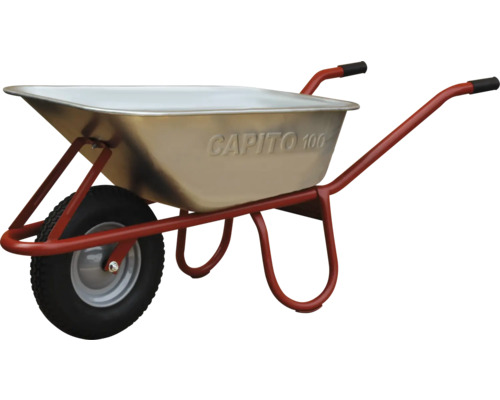 Schubkarre mit Stahlwanne und Gummirad für den Transport von Materialien im Garten und auf der Baustelle.