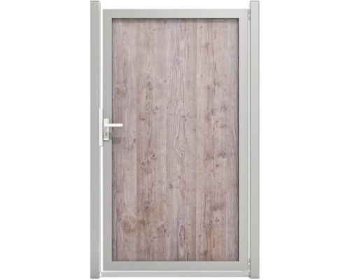 Gartentür mit Holzoptik und Metallrahmen