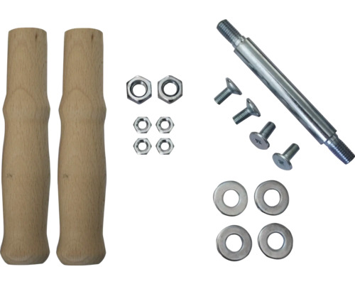 Zubehörset mit Holzgriffen, Schrauben, Muttern und Unterlegscheiben