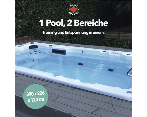 Outdoor-Pool mit zwei Bereichen zum Trainieren und Entspannen mit den Maßen 390 x 226 x 120 cm