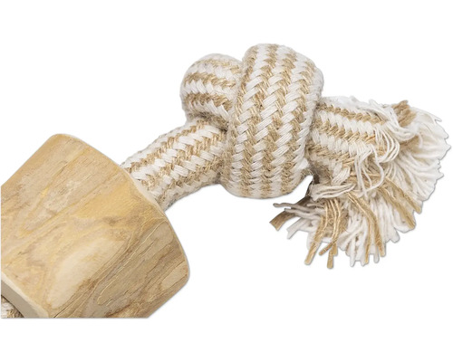 Hundespielzeug aus Holz und Seil mit Knoten
