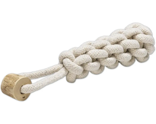 Baumwolltau Hundespielzeug mit Holzelement