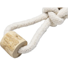 Hundespielzeug aus Baumwollseil mit Holzelement