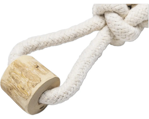 Hundespielzeug aus Baumwollseil mit Holzelement