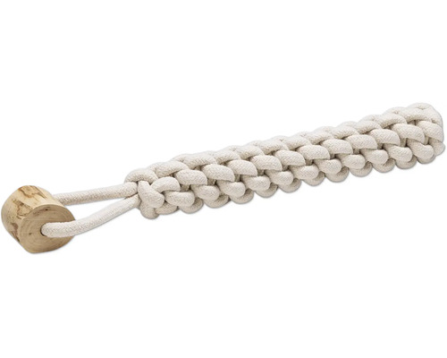 Hundespielzeug aus Baumwollseil mit Holzstück