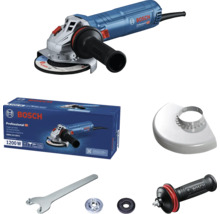 Bosch GWS 12-125 S Winkelschleifer im Set mit Zubehör und Produktverpackung