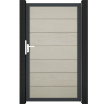 Gartentor mit horizontalen Holzpaneelen und Griff