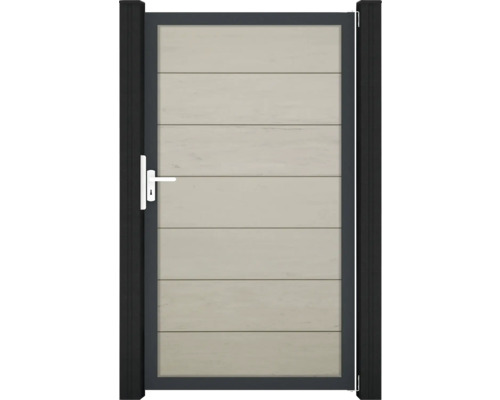 Gartentor mit horizontalen Holzpaneelen und Griff