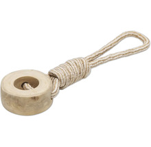 Hundespielzeug aus Holz mit Seilschlaufe