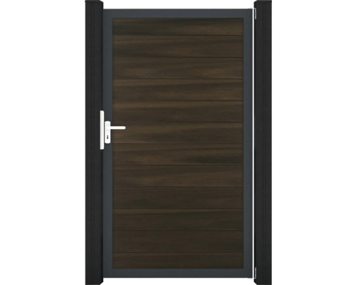 Gartentor aus Holz mit Metallrahmen und Griff