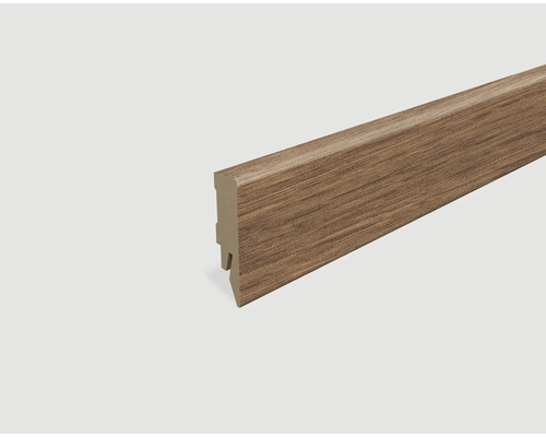 Sockelleiste foliert Eiche schwarzbraun L488 2400 x 58 x 14 mm Sockelleiste aus Holz
