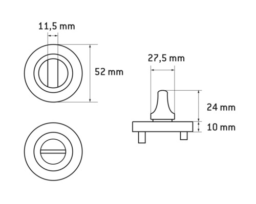 Technische Zeichnung eines Türbeschlags mit den Maßen 52 mm, 27,5 mm, 24 mm, 11,5 mm und 10 mm.
