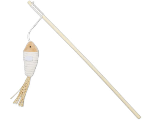 Katzenangel mit Fischspielzeug aus Holz