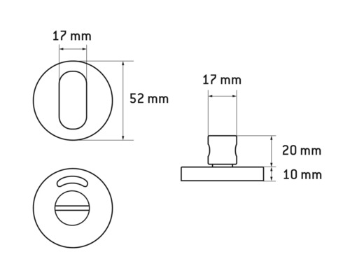 Technische Zeichnung von einem Türbeschlag mit Maßangaben
