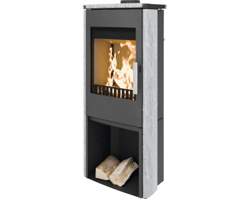 Kaminofen Haas & Sohn Montegrotto Serpentino grey stone 6 kW mit Holzfach