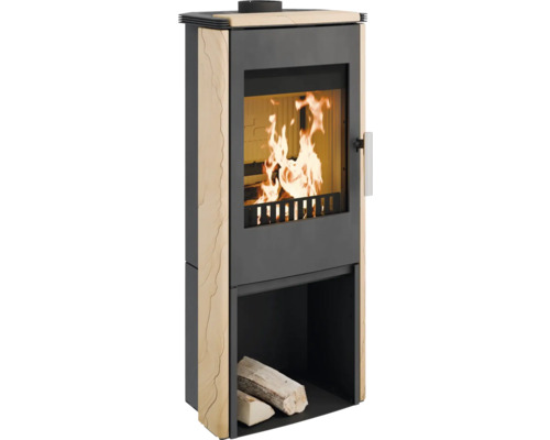 Kaminofen Haas & Sohn Montegrotto woodstone Naturstein beige 6 kW mit Holzfach