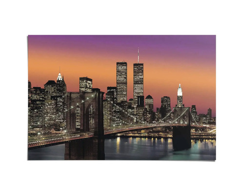 Skyline von New York mit Brooklyn Bridge und den ehemaligen Zwillingstürmen als Wandbild