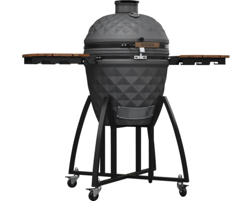 Kamado Grill Tenneker Keramik Stahl schwarz Grillrost Edelstahl inkl. Grillrost,Deckel,Hitzebeständiger Griff,Seitenablage,Deckelthermometer