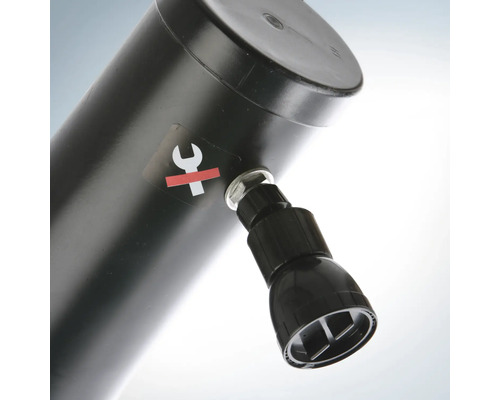 Schwarze Zylinderpumpe mit Symbol, das Reparaturen untersagt