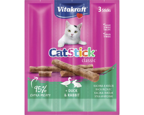 Vitakraft CatStick Classic Katzensnack mit Ente und Kaninchen, 3 Stück