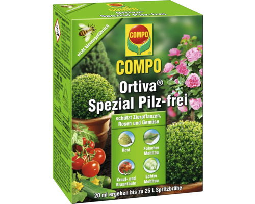 COMPO Ortiva Spezial Pilz-frei, Pflanzenschutzmittel zum Schutz von Zierpflanzen, Rosen und Gemüse vor Pilzbefall COMPO Ortiva Spezial Pilz-frei, Pflanzenschutzmittel zum Schutz von Zierpflanzen, Rosen und Gemüse vor Pilzbefall