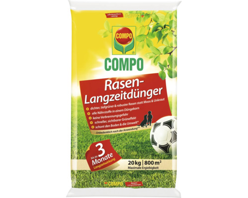 COMPO Rasen-Langzeitdünger 20 kg 800 m² Packung Compo Rasen Langzeitdünger, 20 Kilogramm für maximale Ergiebigkeit