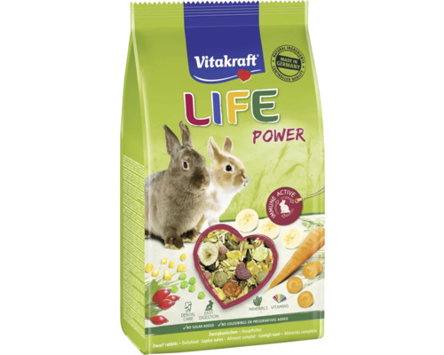 Vitakraft Life Power Zwergkaninchenfutter-Verpackung mit zwei Kaninchen