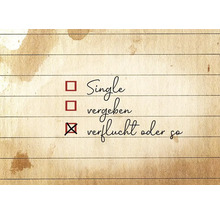 Checkliste mit den Optionen Single, Vergeben oder Verflucht oder so