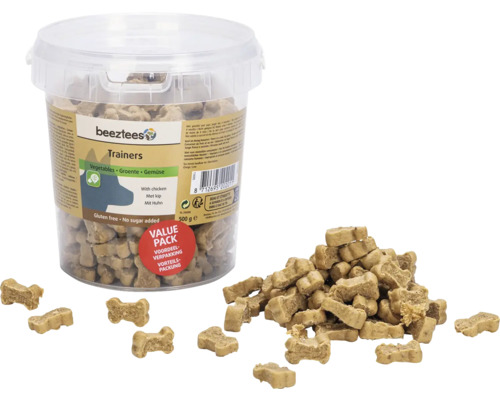 Beeztees Trainers Hundesnacks im Vorratsbehälter mit Gemüse und Huhn