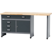 Werkbank mit Holzplatte, Schubladen und abschließbarer Tür