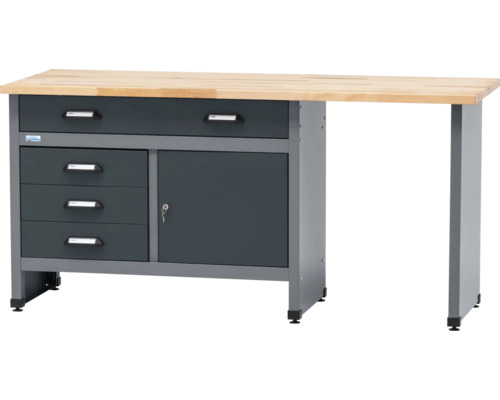 Werkbank Küpper made in Germany 170x84x60 cm 4 Schubladen 1 Tür anthrazit grau Werkbank mit Holzplatte, Schubladen und abschließbarer Tür
