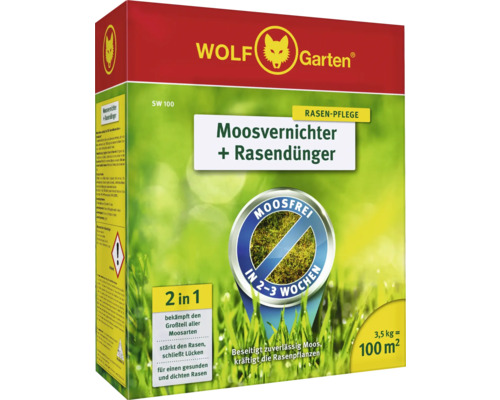 Wolf Garten Moosvernichter plus Rasendünger Packung zur Rasenpflege