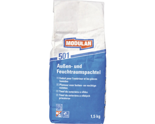 MODULAN 501 Aussen- und Feuchtraumspachtel weiß 1,5 kg Modulan Außen- und Feuchtraumspachtel, 1,5 Kilogramm Sack