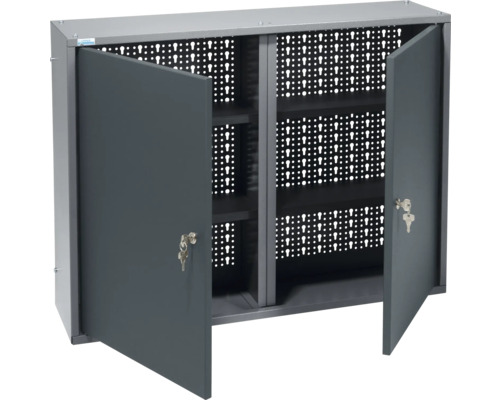 Schrank Hängeschrank Küpper made in Germany 800x600x200 mm 4 Einlegeböden 2 Türen 2 Lochrückwände anthrazit grau Werkzeugschrank mit zwei offenen Türen und Lochwand