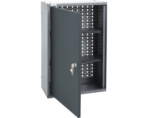 Schrank Hängeschrank Küpper made in Germany 400x600x200 mm 2 Einlegeböden 1 Tür 1 Lochrückwand anthrazit grau Werkzeugschrank mit offener Tür und zwei Schlüsseln