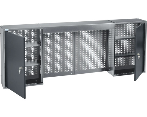 Hängeschrank Küpper 1600 x 600 x 200 mm 2 Türen 4 Einlegeböden anthrazitgrau-hellgrau Werkstattschrank mit Lochwand und zwei abschließbaren Türen