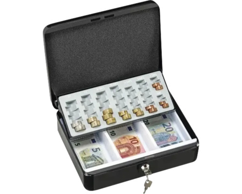 Geöffneter Geldkoffer mit Münzen und Geldscheinen