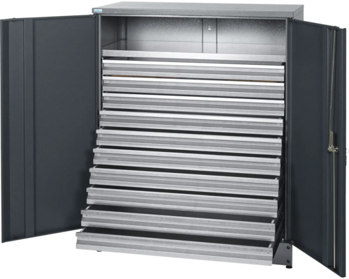 Schrank Hochschrank Küpper made in Germany 910x110x450 mm 10 Schubladen 2 Türen anthrazit grau Grauer Stahlschrank mit Schubladen für die Werkstatt