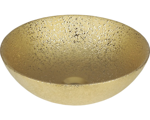 Aufsatzwaschbecken aus Naturstein Differnz Bright rund 36 cm Keramik gold matt Glasiert Goldfarbenes Aufsatzwaschbecken