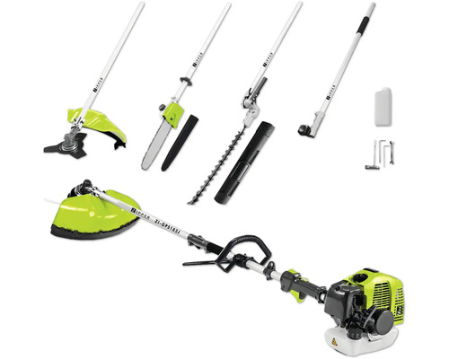 Gartenpflegeset Zipper ZI-GPS 182J inkl. Aufsätze- Entaster, Sense, Trimmer, Heckenschere Zipper Mehrzweckgerät mit Zubehör wie Rasentrimmer, Kettensäge, Heckenschere und Kantenschneider